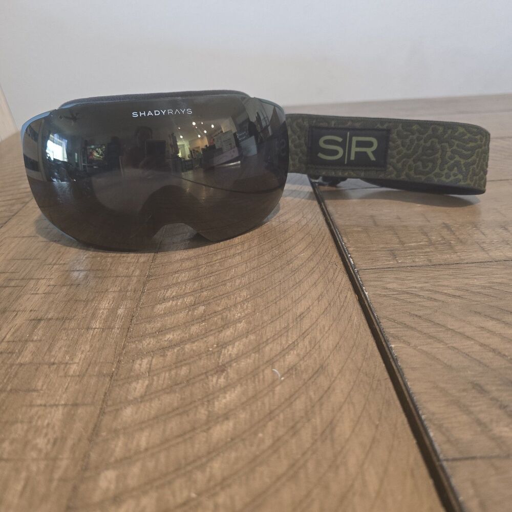 Shady Rays Snowmobile Motocross Ski Goggles Black Shield Lens Green Strap